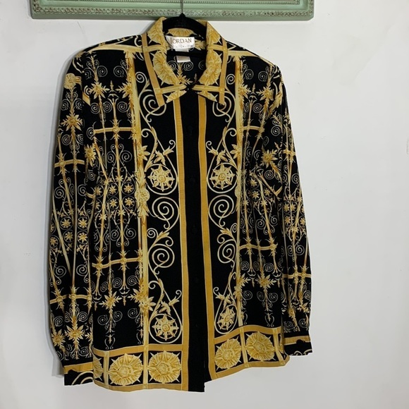 Vintage Jordan all over print black and gold button-down shirt medium - Picture 3 of 8
